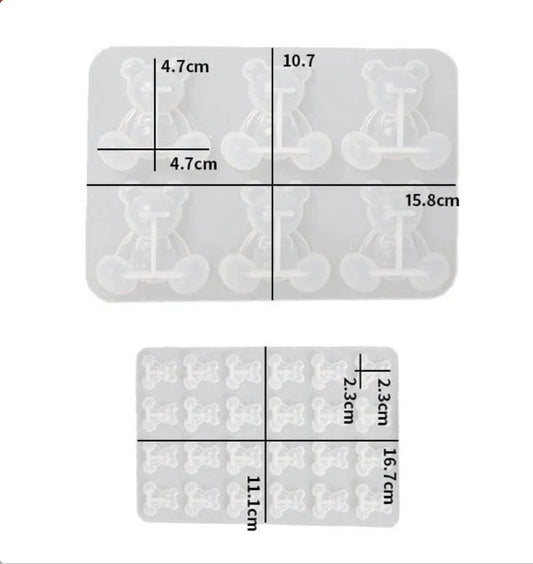 2 In 1 (6 Cavity Big & 24 Cavity Small) Teddy Bears Keychain Mould
