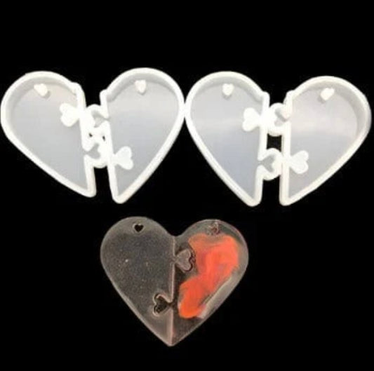 2 In 1 Puzzle Heart Pendant Jwellery Mould (Broken Heart)