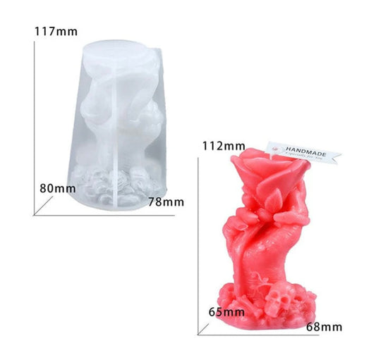 Hand Holding Rose Flower Candle Mould